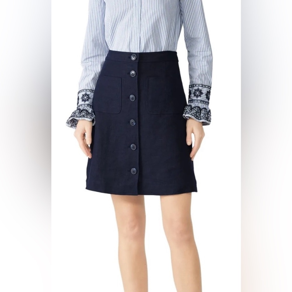 Tory Burch Navy Linen Button Front Skirt | 10